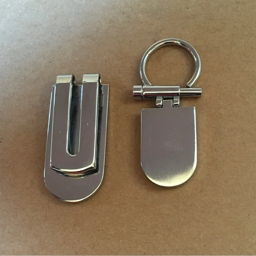 Silver Monogrammed Money Clip and Keychain Set